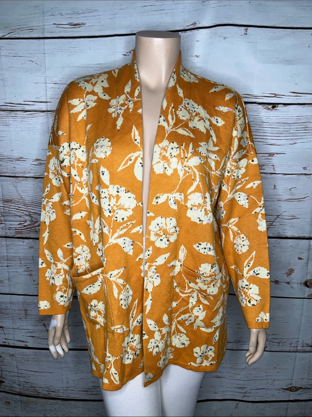 Isaac Mizrahi Live! NWT XL Orange - Floral Jacquard Open Front Sweater Cardigan